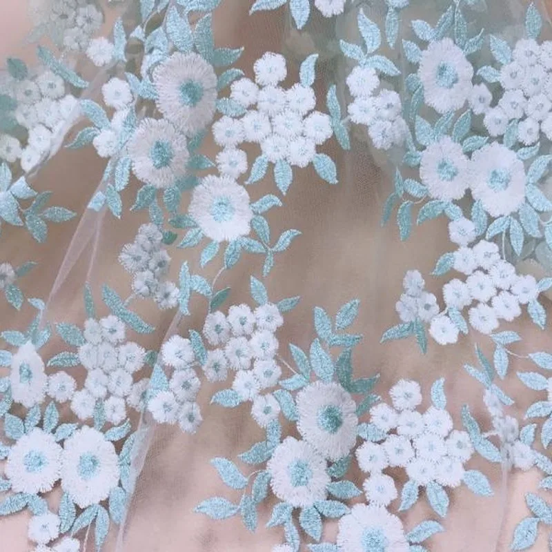 GLace 1Y/лот свежая Белая Цветочная синяя сетчатая кружевная Вышивка швейная ткань для юбки Ткань Домашний текстиль diy декоративная TX1410