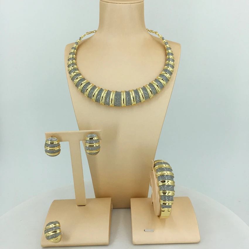 Diseñador Mujer Regalo Bridal Chapado En Oro Joyas Conjunto Collar Colgante pendientes