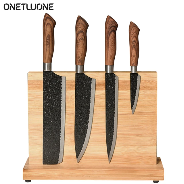 Bloque de cuchillos magnético (madera Natural), organizador de cuchillos,  soporte de tijera de cocina, goma muy