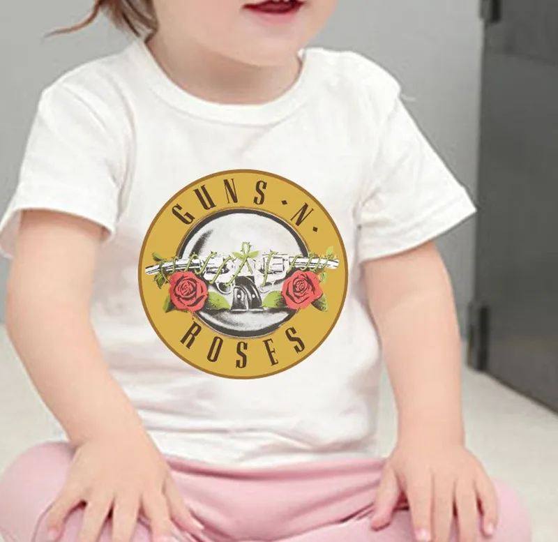 Футболка «пистолеты N Roses» Детская футболка хлопковая Футболка с круглым вырезом для малышей Детские топы для маленьких девочек и мальчиков, футболка, одежда
