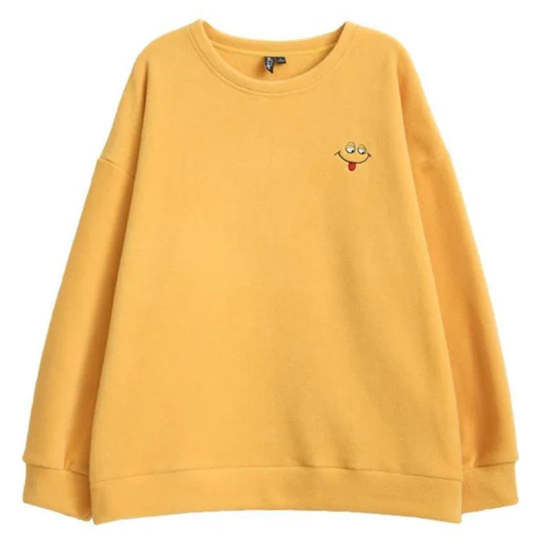 

Harajuku Sweatshirt Women Fleece Grimace Embroidery Warm Long Sleeve Clothes Ins Style Loose Wild Streetwear Female Sweatshirt