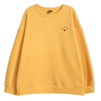 

Harajuku Sweatshirt Women Fleece Grimace Embroidery Warm Long Sleeve Clothes Ins Style Loose Wild Streetwear Female Sweatshirt