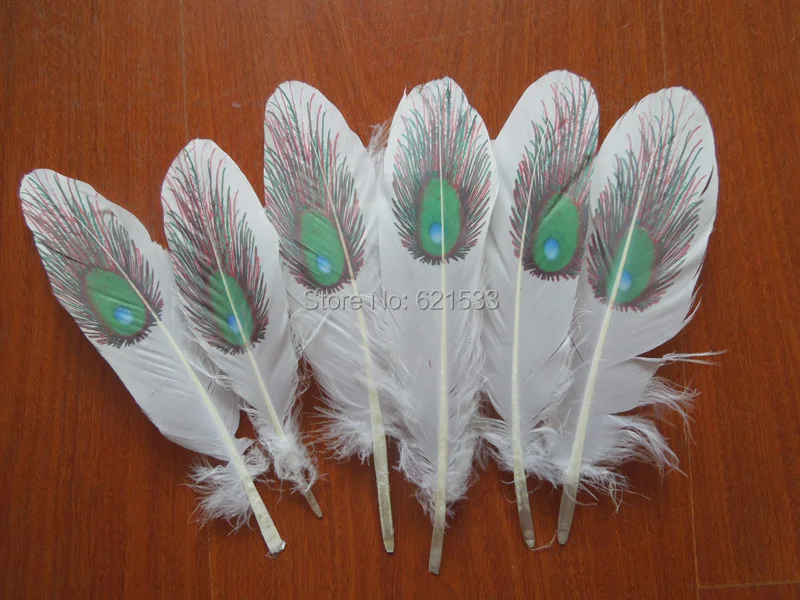 

100Pcs/lot!15-20cm "Peacock Eye" Painting White Goose Satinettes Feathers Perfect for Earrings,New Craft Feathers for Millinery