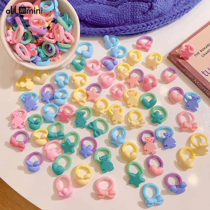 100Psc/Set Lovely Colorful Hair Bands For Girls Nylon Hair Ties Kids Candy Color Elastic Rubber Band Scrunchie Hair Accessories