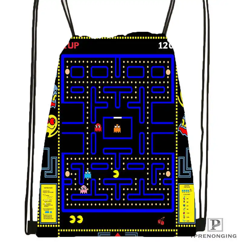 Drawstring Backpack CustomPacman геймер-нерд стиль походная сумка на шнурке милый рюкзак для детей(черная спинка) 31x40 см#180531-02-58 - Цвет: Drawstring Backpack