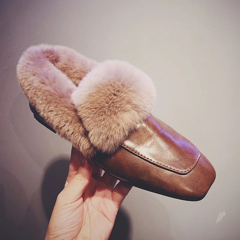 VIISENANTIN/обувь на меху с квадратным носком женская зимняя обувь г., новая Корейская версия кашемировые туфли на плоской подошве обувь с кроличьим мехом