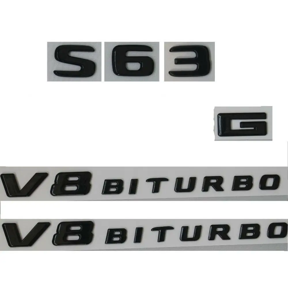 Блестящие черные буквы S63 V8 BITURBO эмблемы значки для Mercedes Benz W222 - Цвет: 4pcs Gloss Black