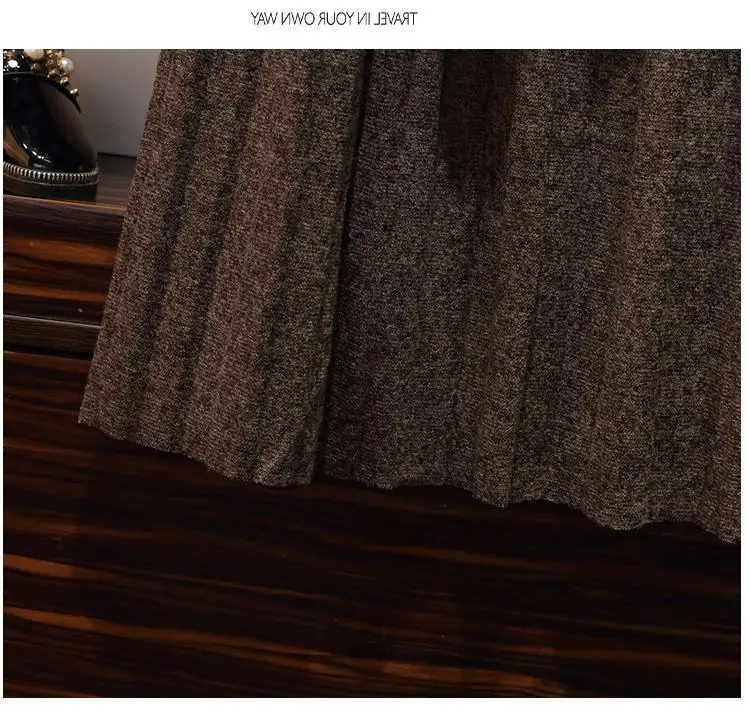 Женский Теплый вязаный свитер с v-образным вырезом и рукавом-фонариком, Осень-зима, топы+ плиссированная юбка миди, комплект из двух предметов размера плюс 4XL N284