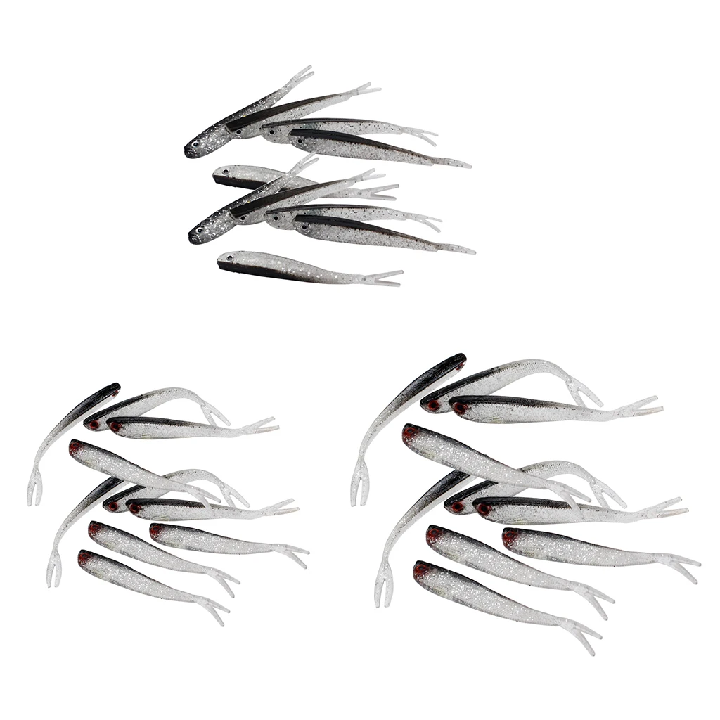 10pcs Paddle Tail Swimbaits, Soft Jerk Baits, Soft Fishing Lures 3D Lifelike Eyes Split Tail