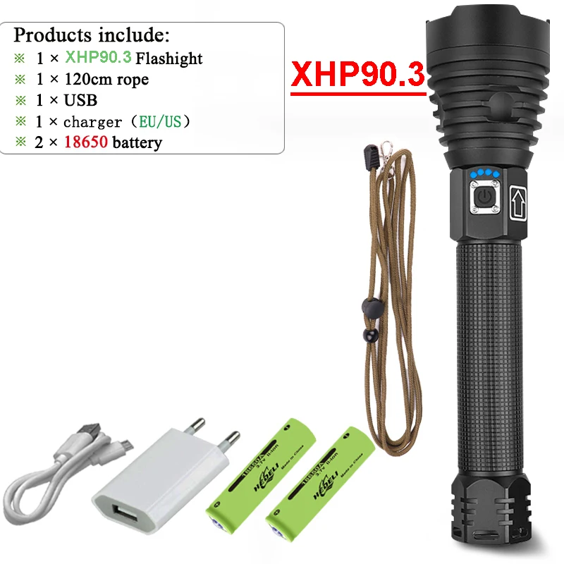 rechargeable led torch 2021 Newest XHP90.3 Powerful Led Flashlight 18650 Torch Light Xhp90 Rechargeable Tactical Flashlight Cree XHP50 Zoom Work Lamp police torch Flashlights