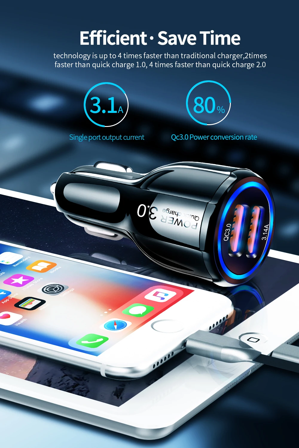 18W 3.1A Dual USB Car Charger for Phone Quick Charge 3.0 Fast USB Charger For Samsung iPhone Xiaomi Mobile Phone Charger in Car