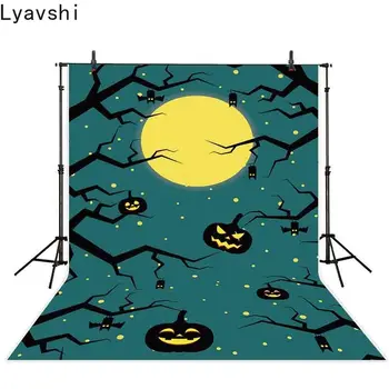 

Lyavshi backdrop for photographic studio bright full moon withered dark branches pumpkin Halloween backdrop background