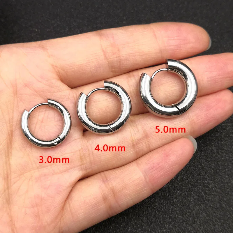 6pcs/lot Thick 3.0mm 4.0mm 5.0mm Stainless Steel Circle Hoop Earrings For Women Girls Gold Silver Color Round Geometry Earrings 2