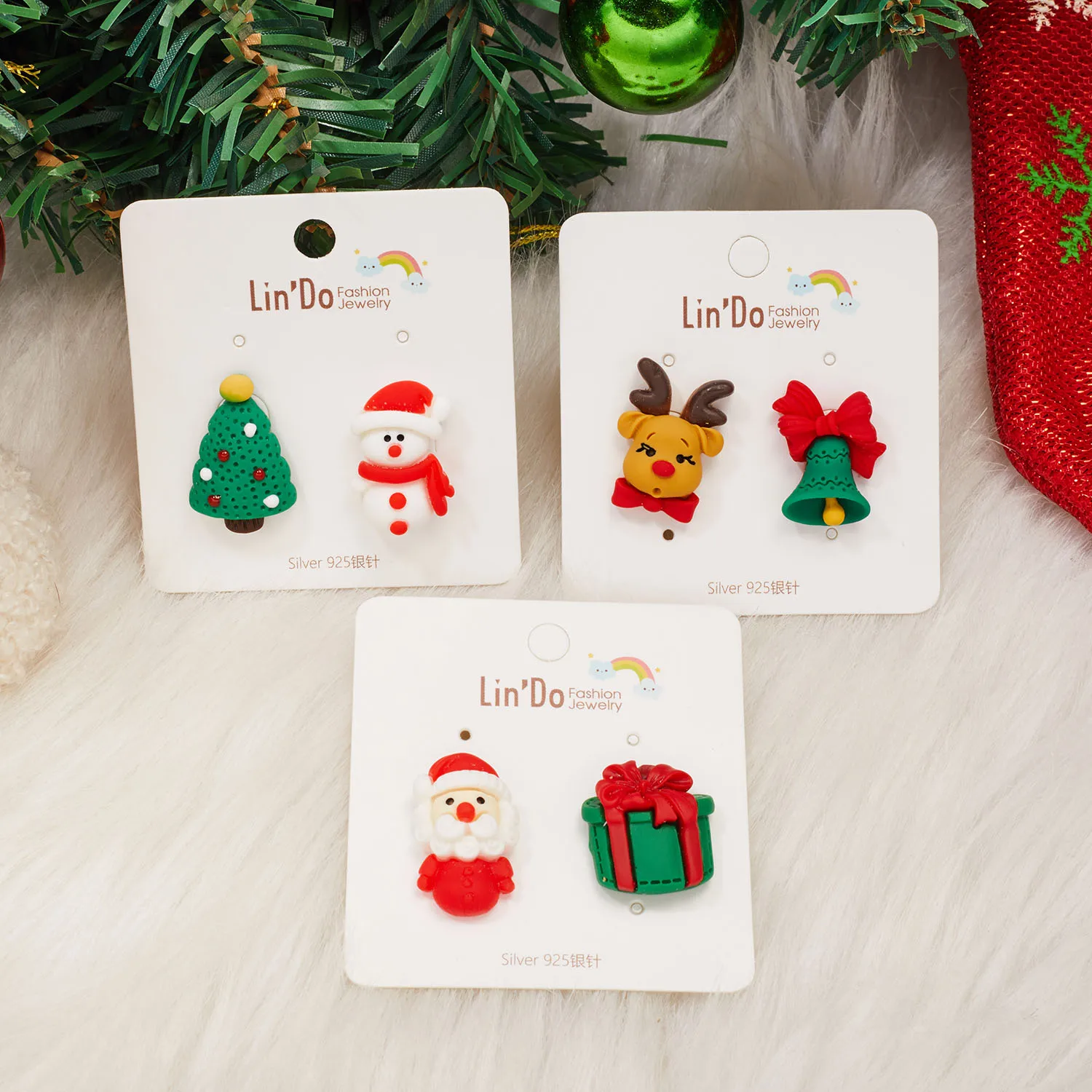 Orecchini Pendenti Di Natale In Acrilico E Acciaio - Set Con Albero, Campana, Alce, Fiocco Di Neve E Lampadina - Regalo Donna