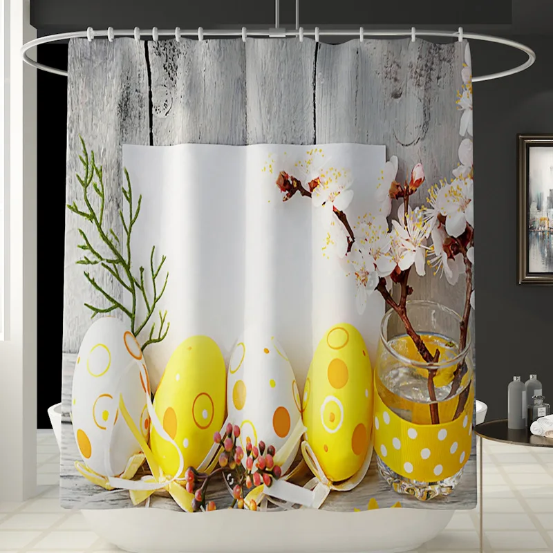 B Shower Curtain Пасхальный кролик яйцо печатает ванная комната наборы штор 3D полиэстер водонепроницаемый Душ занавеска Туалет крышка коврик нескользящий ванна коврик набор - Цвет: B Shower Curtain
