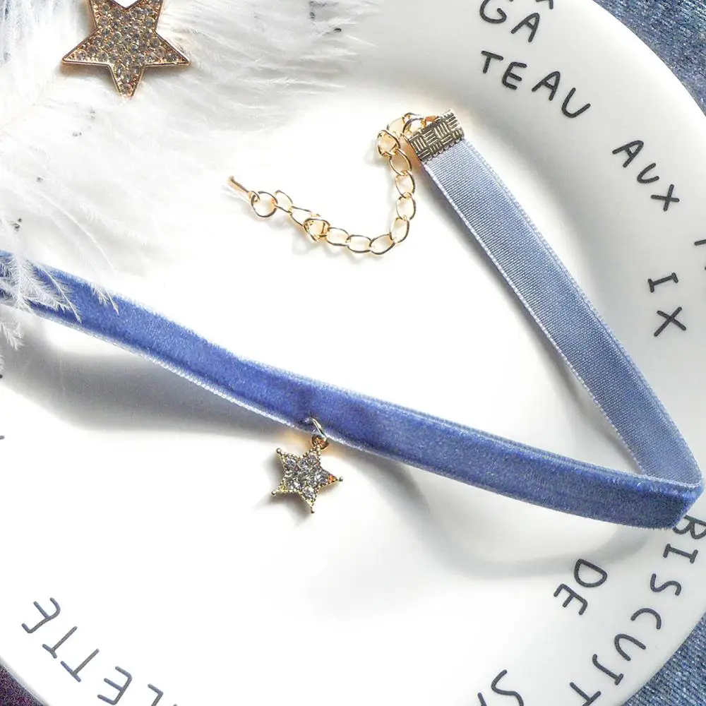 Himmelblau Korea Glanz Stern/Quadrat/Erde Spitze Samt Welle Halskette Kurze Schlüsselbein Kette Für Mädchen Nette Frau pendent Schmuck