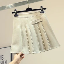 Новая женская юбка осень и зима Алмазная расшитая бисером юбка в складку Женская Милая Короткая юбка с высокой талией для девушек