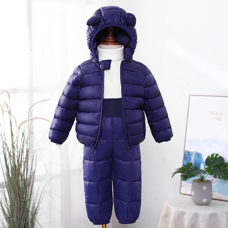 

Down Children Clothing Set Thick Warm Fall Winter Kids Clothes for Boys Hooded Coat High Waist Pants 2pcs Toddler Girls Suits
