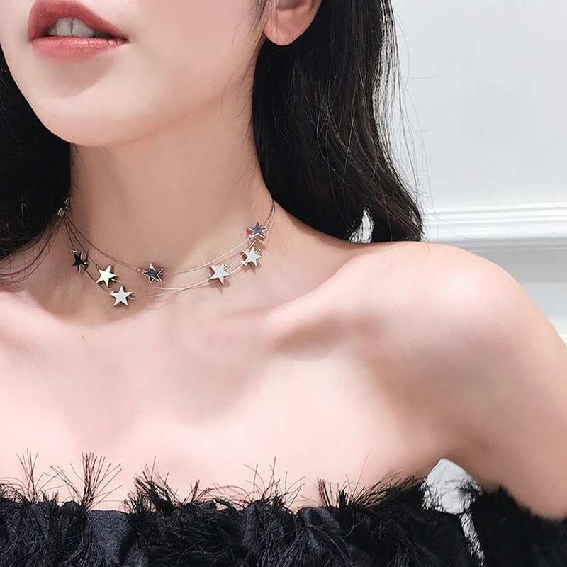 Fashion Creative Stars Chain Necklace Women Jewelry Ladies Trendy Multilayer Choker Necklaces Romantic Wedding Party Gift | Украшения и