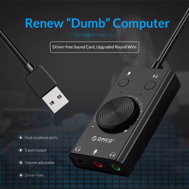 Orico External Usb Sound Card Stereo Mic Speaker Headset o Jack Cable Adapter Mute Switch Volume Adjustment