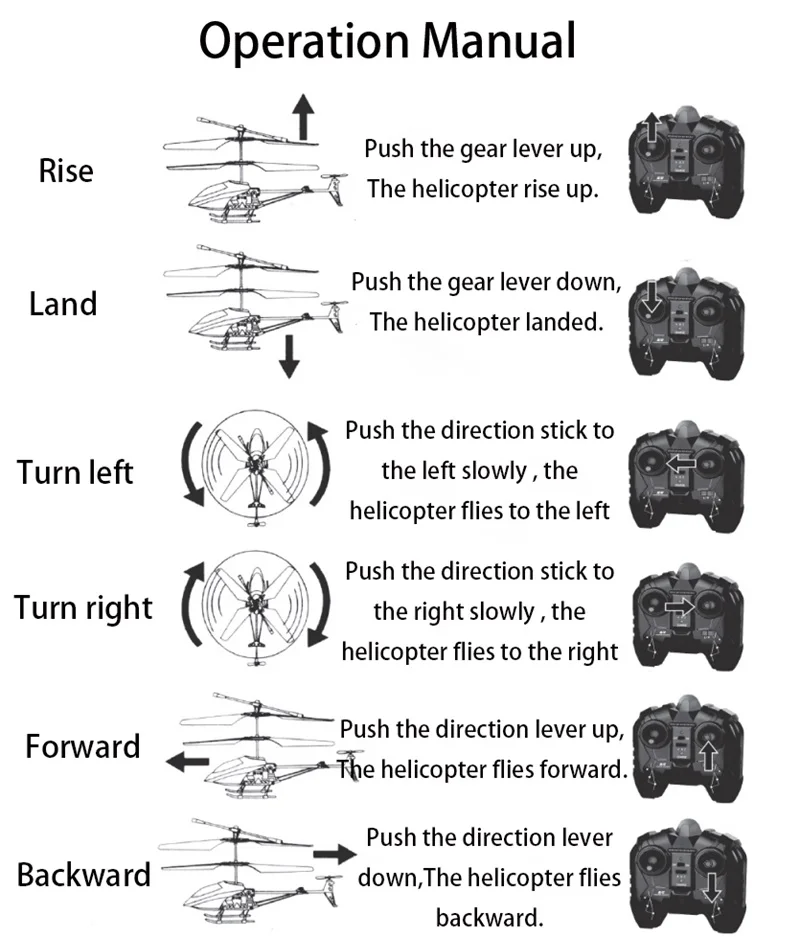 DEERC 8004B RC Helicopter, push the gear lever up, Rise The helicopter rise up. push the direction stick to Turn left