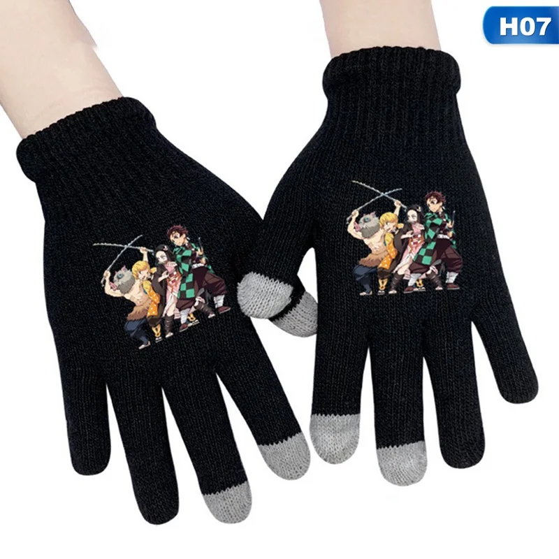 7 Yaiba Demon Slayer Nezuko Tanjirou, вязаные перчатки, хлопковые теплые перчатки на весь палец, рукавица на запястье, аксессуары для косплея, подарок на зиму - Цвет: 7