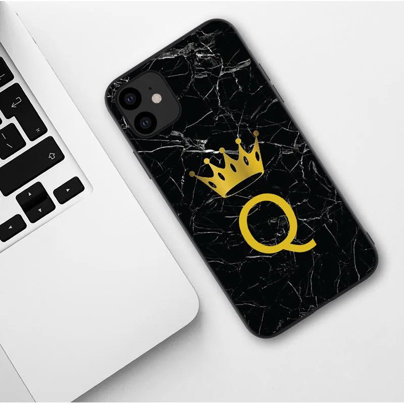 Пользовательский именной чехол для телефона для iphone 11 Pro Max с надписью монограмма черный мрамор Золотая Корона чехол для iphone X XR XS MAX 6 7 8 Pus