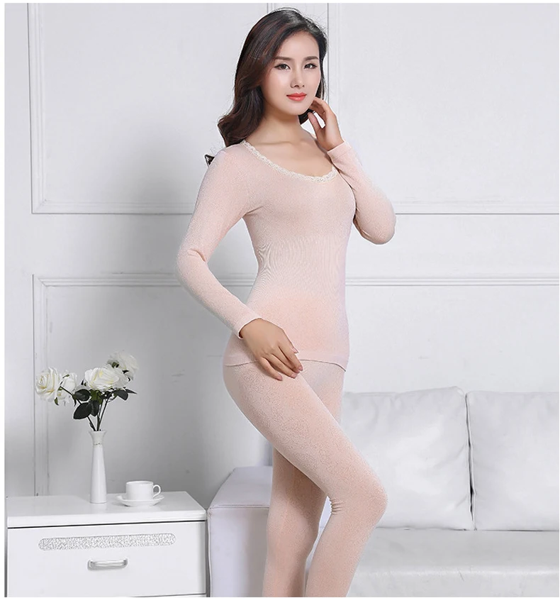 Jerrinut thermal underwear women long johns women for winter Warm long johns cotton sexy thermal underwear set for women 4