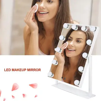 

Mirror Large Vanity Mirror with LED Bulbs Square Countertop Makeup Mirror Touch Screen Rotation Makeup Mirror Lights