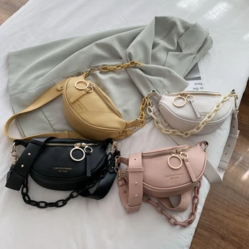 

Women Bag New 2020 Messenger Bag Women Hobos Letter Chains Single Shoulder Chest PU Leather Handbag Wide Straps Day Clutches Bag