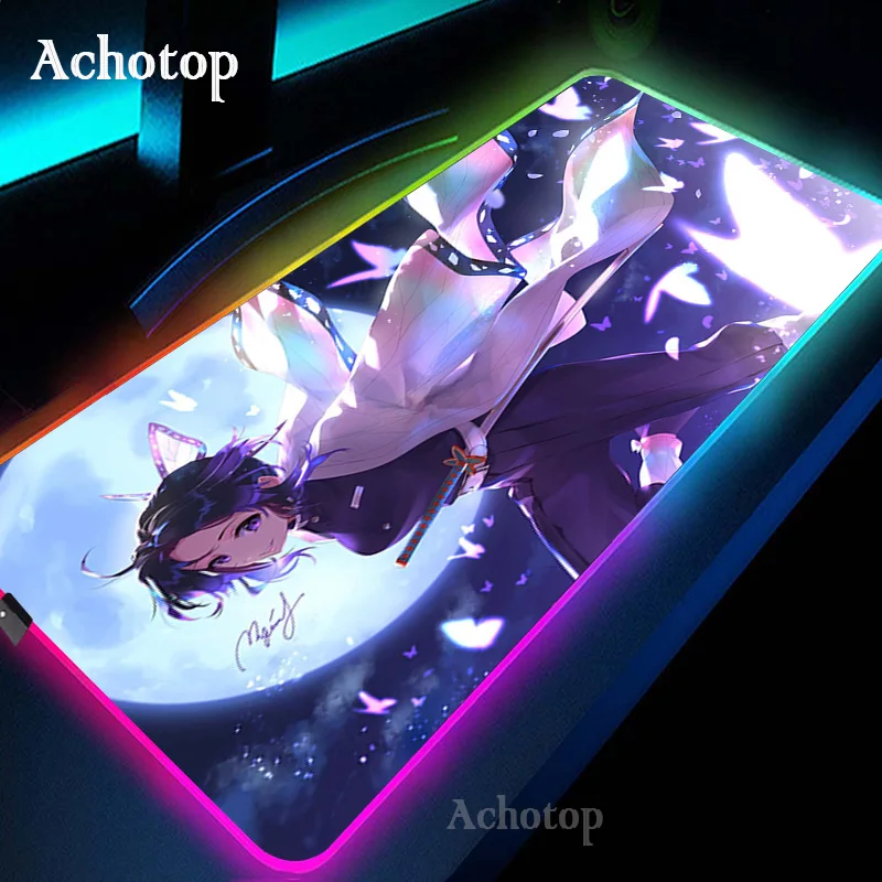 

RGB Large Gaming Mousepad Anime Demon Slayer LED Backlit Carpet Big size Mause Pad Gamer Computer Keyboard Mouse Mat Desk Mat