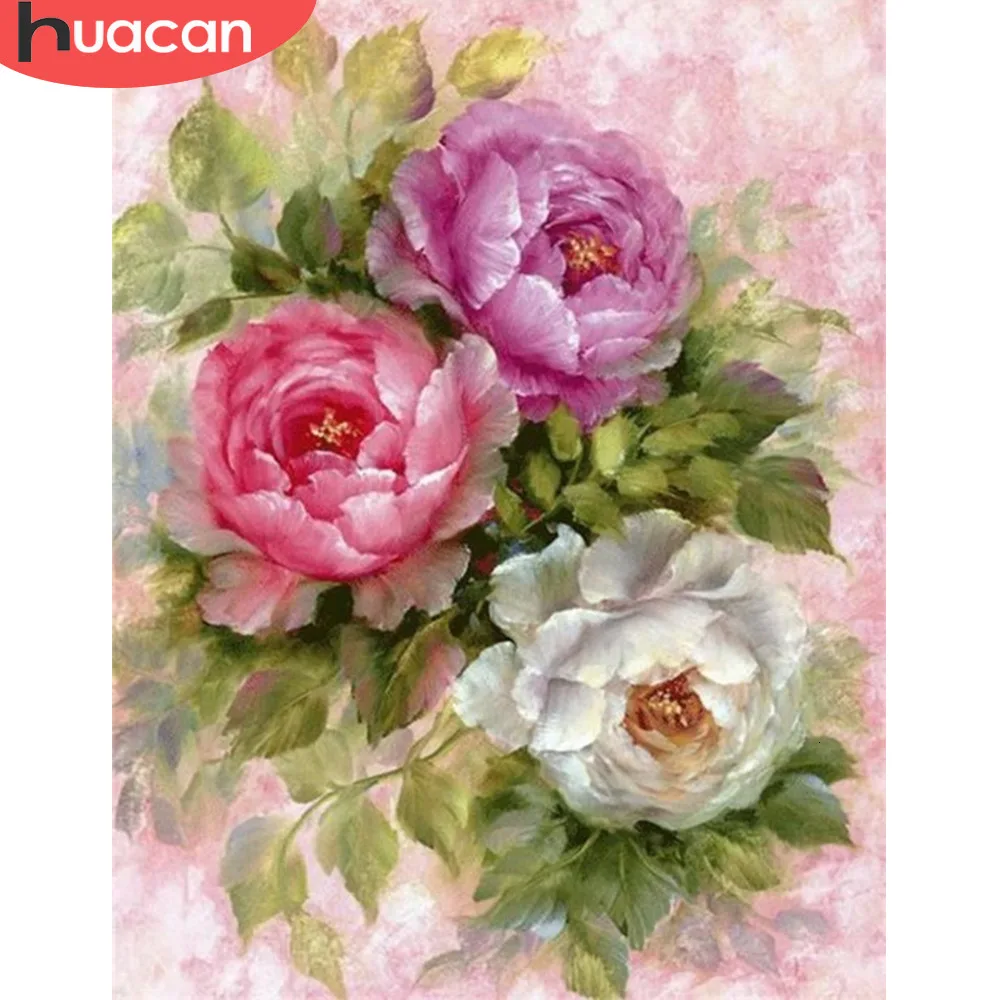Huacn Алмазная вышивка, цветок, алмазная живопись, вышивка крестиком, декор стен, полный квадрат, стразы, сделай сам, Алмазная мозаика, подарок на день рождения