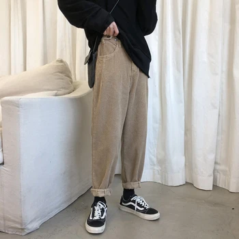 

Winter New Thickened Corduroy Pants Men's Fashion Solid Color Casual Pants Man Streetwear Wild Hip-hop Loose Straight Trousers