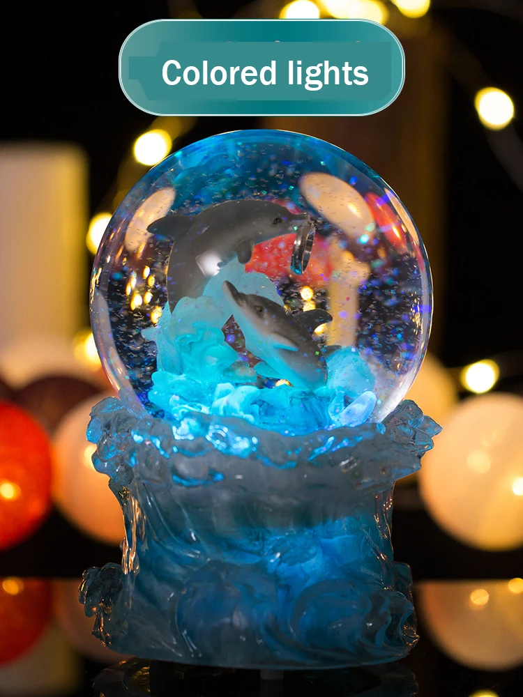 Romantic Spin Dolphin Rotating Snow Globe Music box Crystal Ball Glow in the dark Valentine wedding birthday gift For Girlfriend |