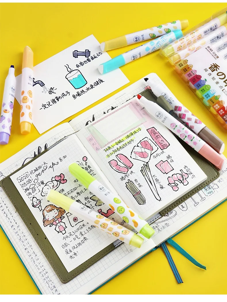 Multicolor Highlighter Pen Fluorescent Penkawaii Marker DIY Photo Album  Journal Planner Student Stationery Supplies 