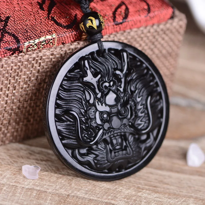 

New Products Natural Obsidian Leading Pendant Black Yaolong Card Carving Pendant Men And Women Popular Ornament