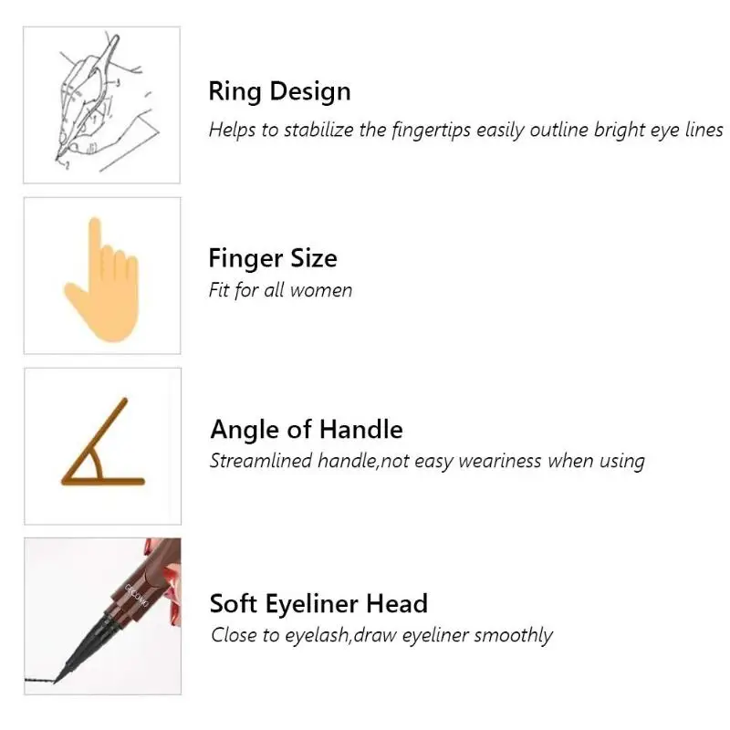 Dexterous Fingertip Eyeliner Pen Durable Waterproof Smooth Strokes Anti Halo Dyeing Flexible Quick Dry Eye Liner Tool