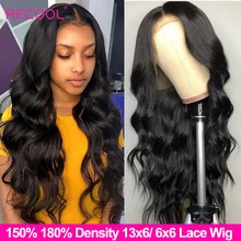 Recool 6x6, парик на кружеве, человеческие волосы на кружеве, парики 13X6, парик на кружеве al, 180 плотность, Remy, бразильский объемный волнистый парик на кружеве