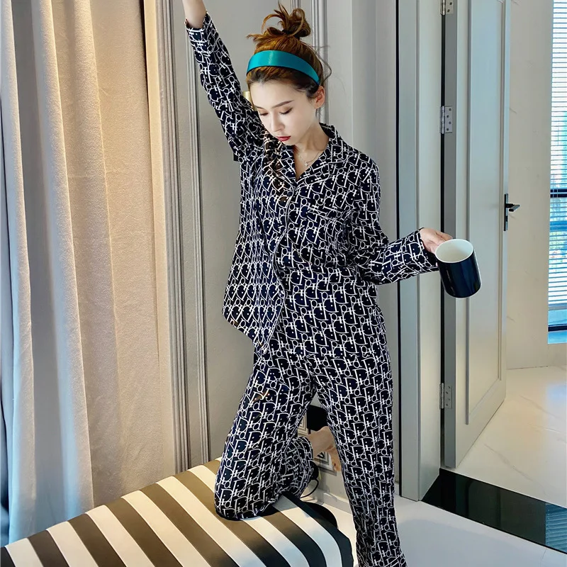 

New Pajamas Women Spring And Summer Long-Sleeved Trousers Casual Home Service Cardigan Suit