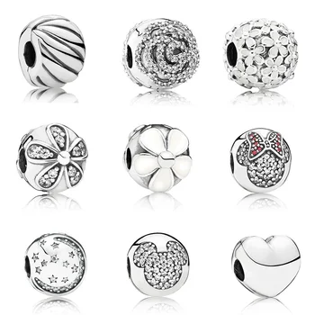

Original 925 Sterling Silver Beads Charm Stopper Clip Round Shape Flower Mouse For Women Diy Pandora Charm Bracelet Necklace