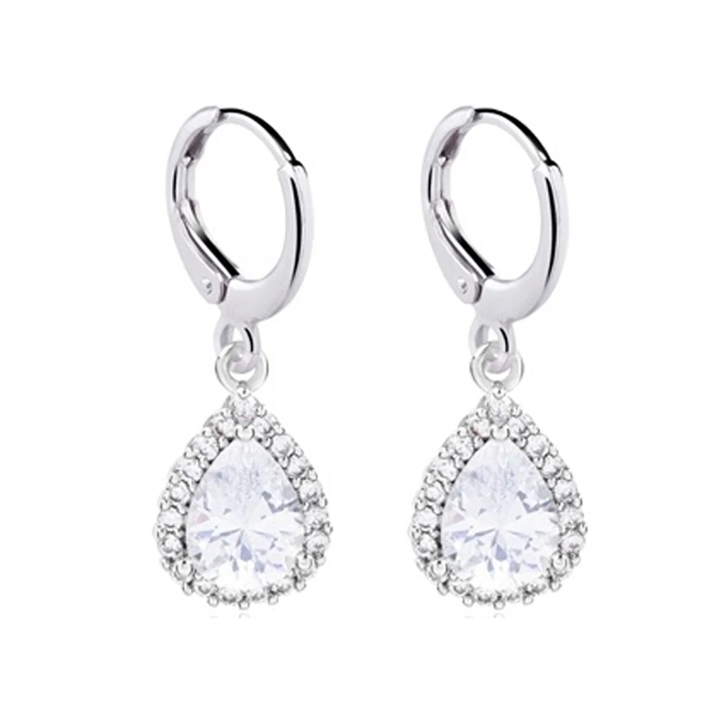 Elegant Clear Crystal Teardrop Shaped Hoop Earring Women Wedding Jewelry