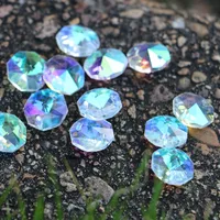 100pcs AB Color 14mm 2 Hole Crystal octagon Beads Crystal Glass Chandelier Parts hanging Drop 2