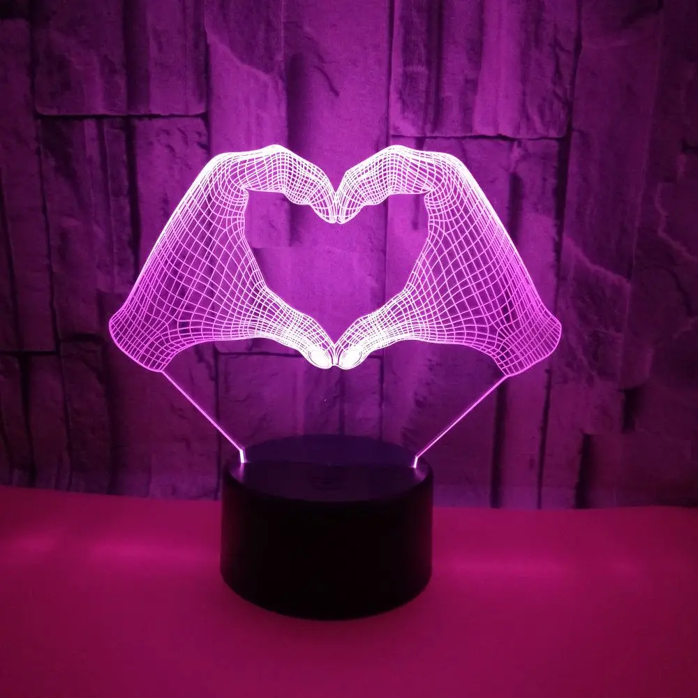 

Love Heart Hand Gesture 3D LED Night Light Action Figure 7/16 Colors Touch Optical Illusion Table Lamp Home Decoration ModelLamp