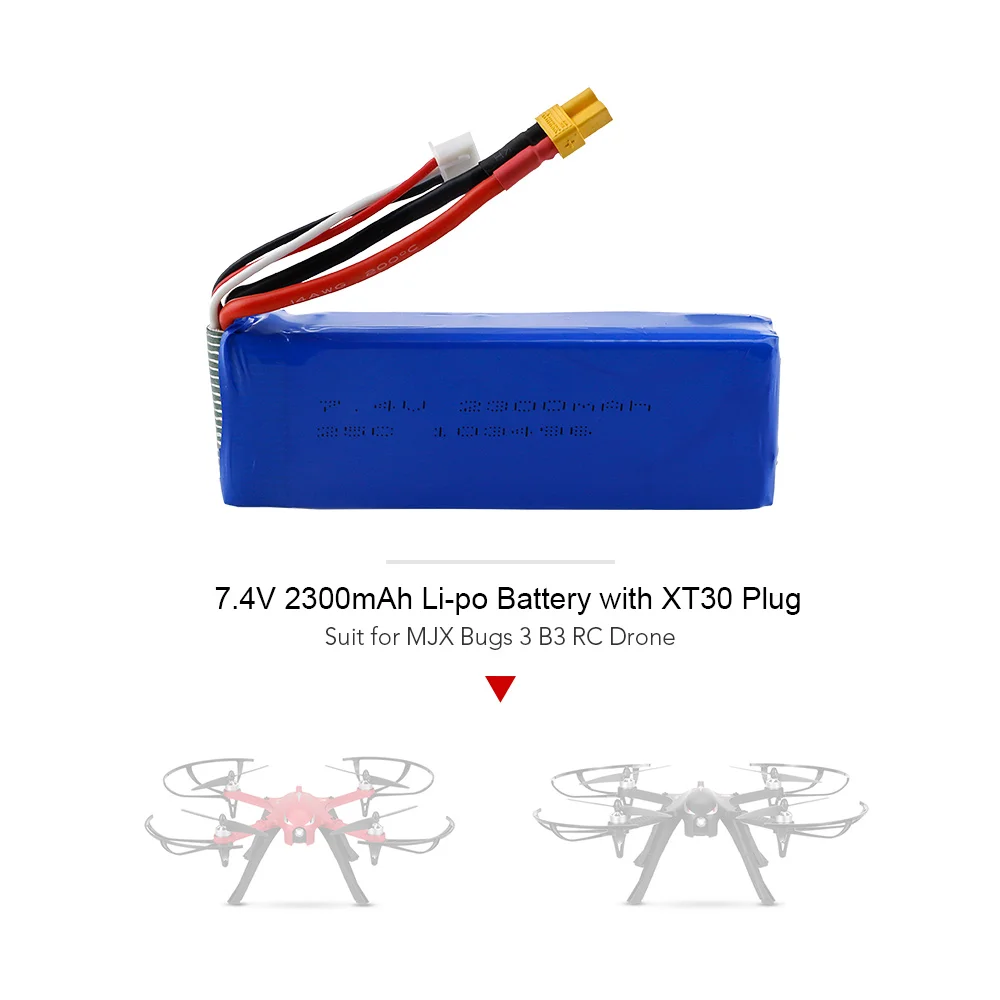 7 4 В 2300 мАч 25C Литий-полимерный аккумулятор с разъемом XT30 для MJX Bugs 3 B3 RC Дрон