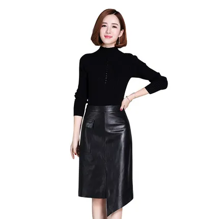 Новая модная юбка из натуральной овечьей кожи K175 - Цвет: Black