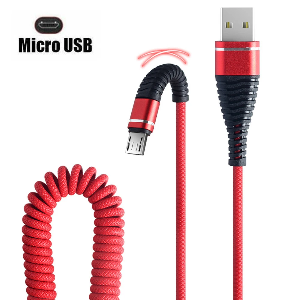 iphone hdmi to tv Retractable Spring Data Cable Micro Retractable Cable Is Suitable for IPhone/type-c/micro Android Mobile Phone Charging Cable android phone charger cord Cables