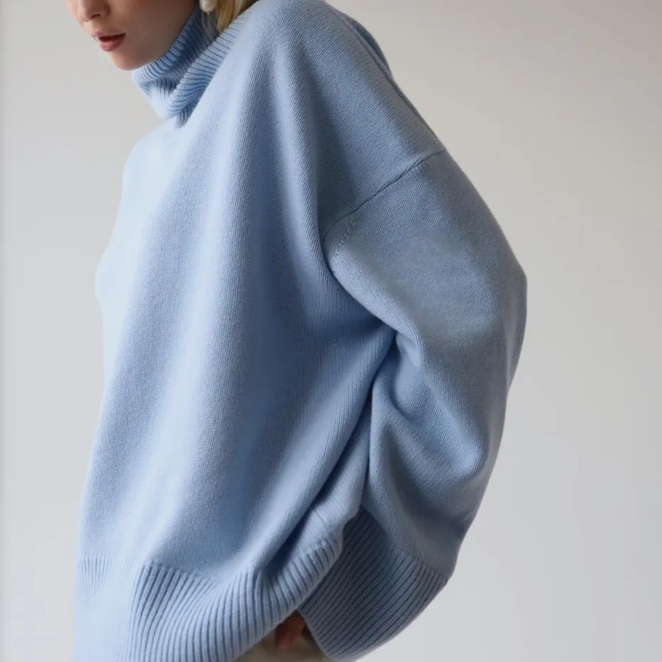 

Foridol Turtleneck Knitted Blue Sweater Women Casual Loose Basic Oversized Pullovers Jumper 2020 Winter Tops Jumper