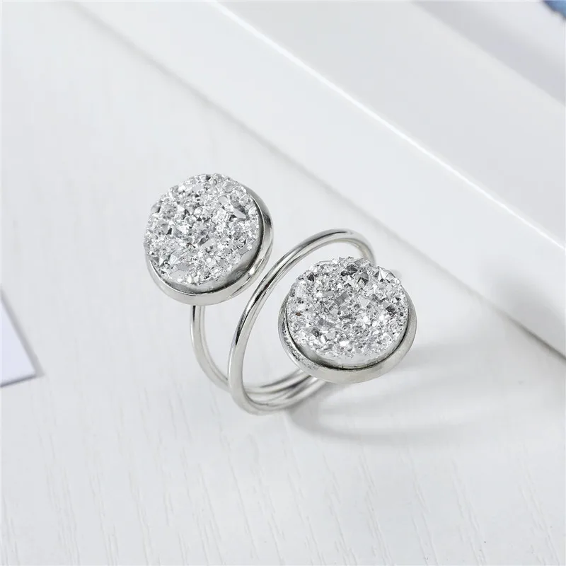 2020 New Adjustable Ring Druzy Resin Rings Round Drusy Geode Quartz Snake Rings For Women Jewellery Brincos R15 (6)