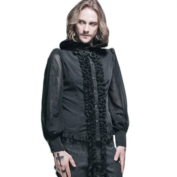 

Devil Fashion Men Gothic Shirt Chiffon Camisa Long Sleeves with Roses Collar Blouse