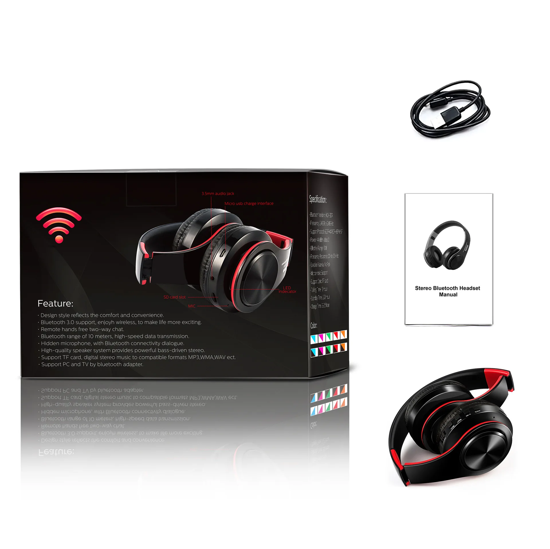 Fanshu Bluetooth наушники Складная Беспроводная гарнитура с микрофоном флеш картой